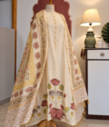 Applique Embroidered Pure Chanderi Cotton with Handblock Unstitched Salwar Suit by Ikhtirah (B)